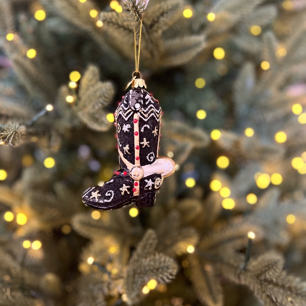 Kurt Adler Black and Gold Cowboy Boot Ornament